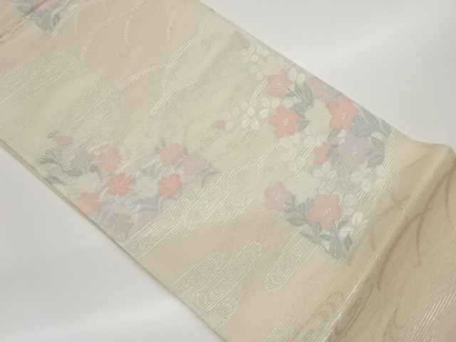 JAPANESE FUKURO OBI FOR SUMMER / WOVEN FLORAL PLANTS